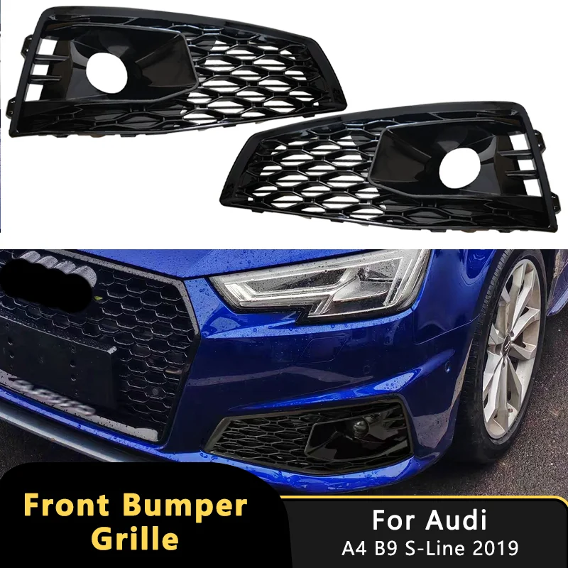 

1 пара сотовых сетчатых решеток переднего бампера автомобиля, сетчатая решетка для Audi A4 B9 S-LINE S4 2019 2020, крышка противотуманной фары 8WD807681J