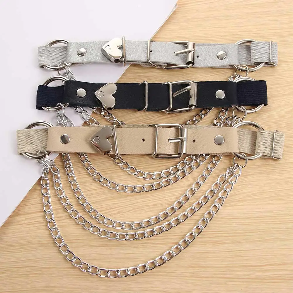Arnés de pierna ajustable elástico para mujer, cadena Punk, liguero de pierna, accesorios de moda, tirantes de corazón, liguero de cuero PU