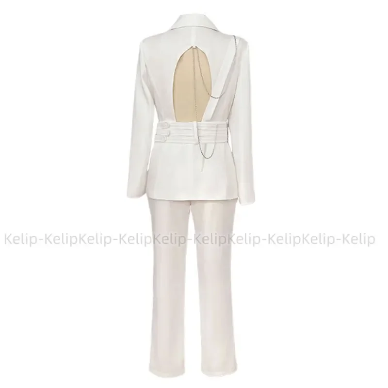 الغريبة المرحلة لوكا تأثيري R7 وميض ذهب البدلة زي شعر مستعار ديكور ملابس الحفلات أداء موحدة بدلة بيضاء هالوين مخصصة