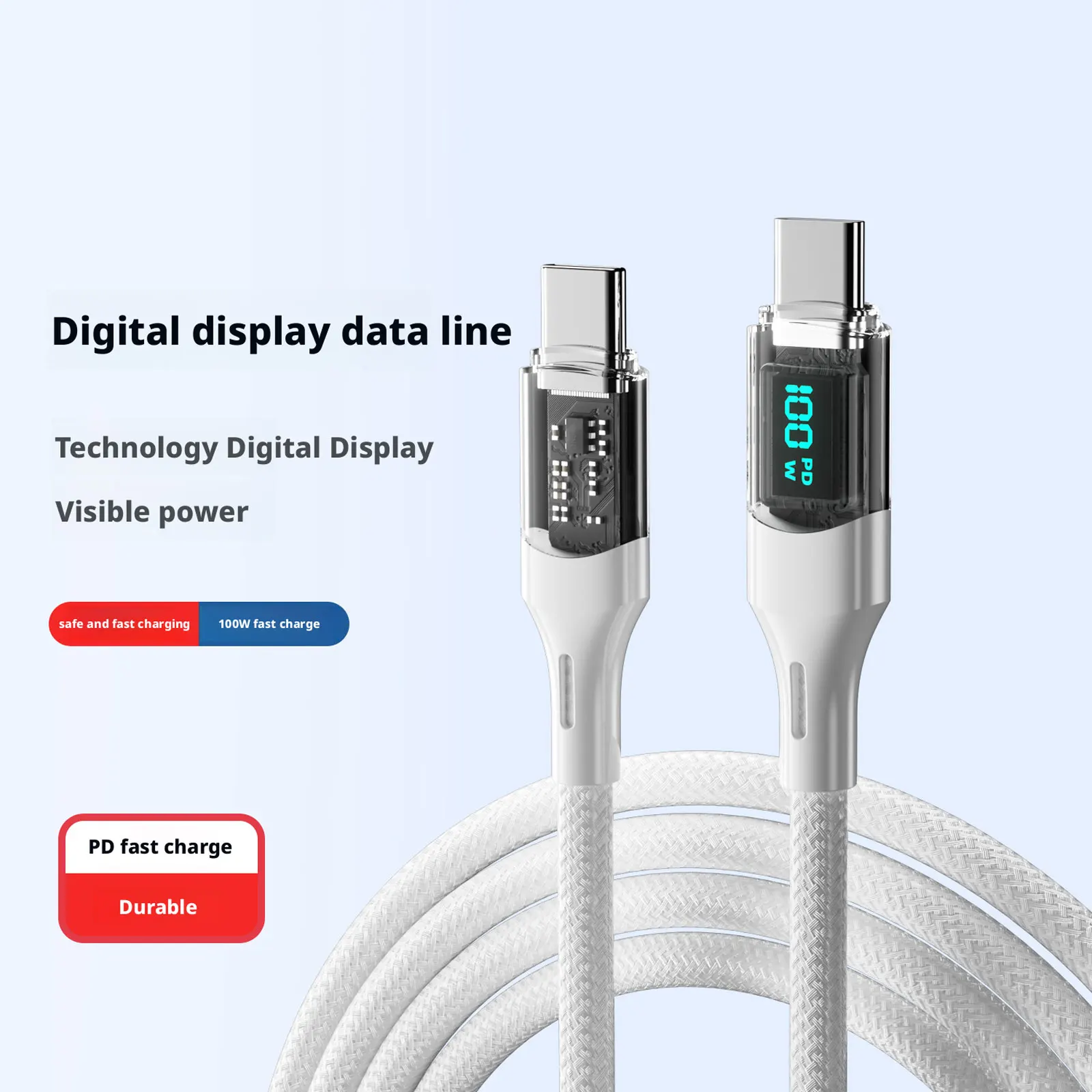 كابل ANSEIP 100 وات USB إلى النوع C لهاتف iPhone 17 16 15 كابل شحن سريع للغاية مع سلك بيانات شاشة LED لهاتف سامسونج هواوي