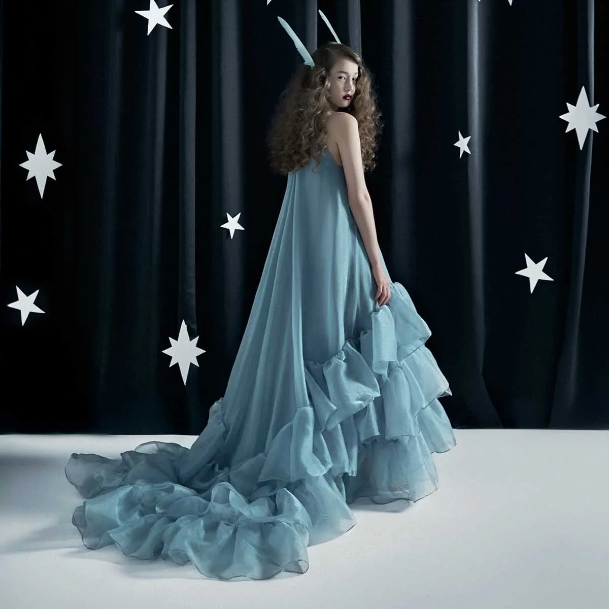 

Fashion Dusty Blue Prom Party Dresses Sleeveless Layered Tulle Wedding Guest Dress Women Formal Outfit Formal Dress Occasion