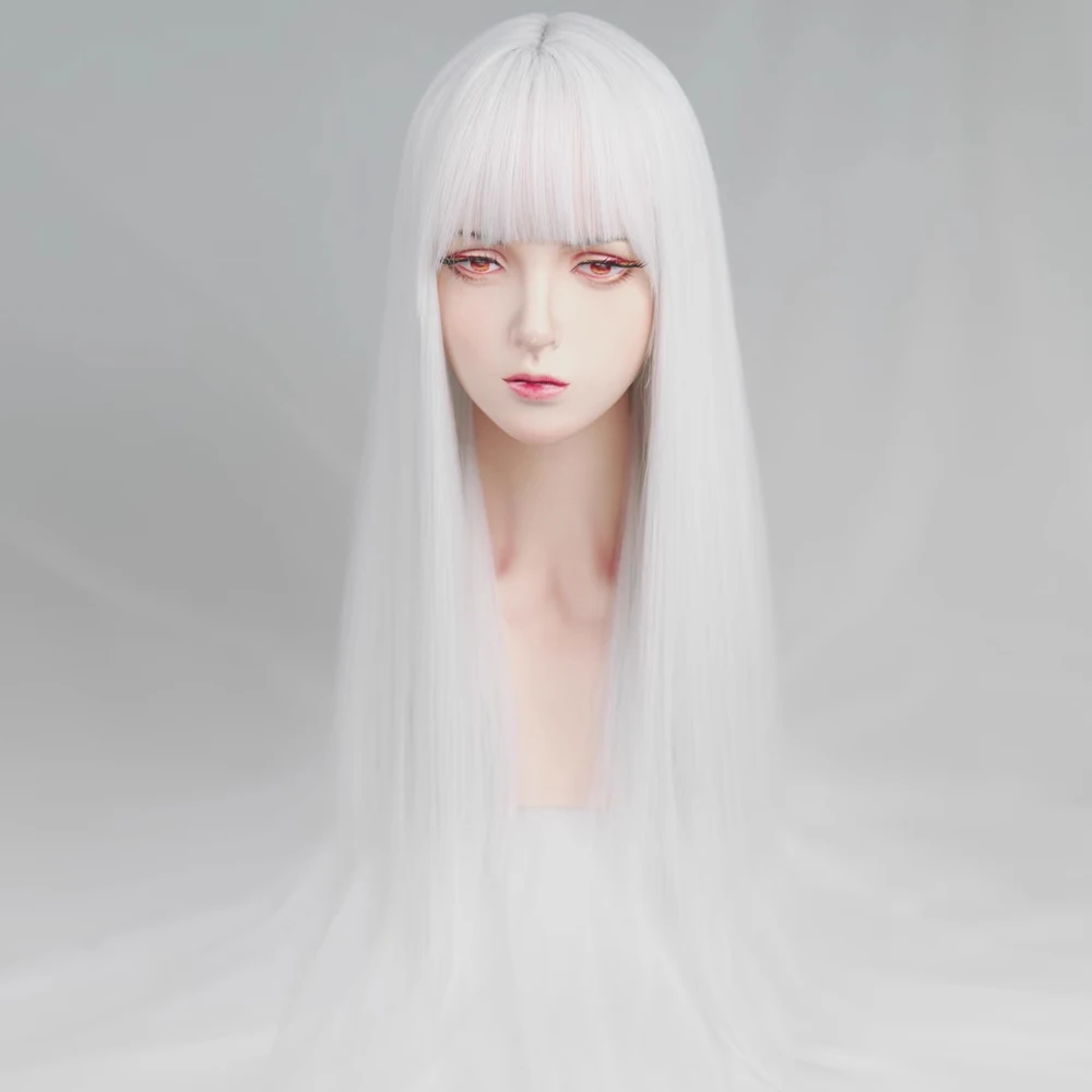 VICWIG White Long Straight Wigs with Bangs Synthetic Lolita Cosplay Natural Women Heat Resistant Hair Wig for Daily Party