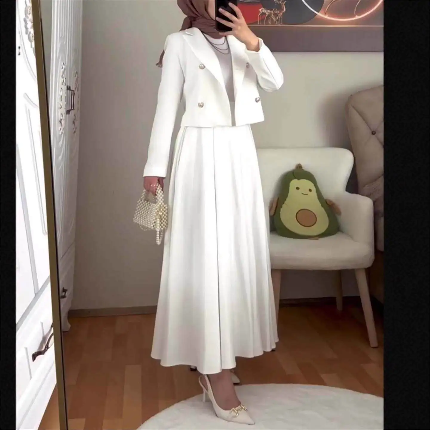 

Autumn 2025 New Arrival Woolen Suit with Button A-Line Long Skirt Set for Office Workplace College Sle Women's Busin Wear