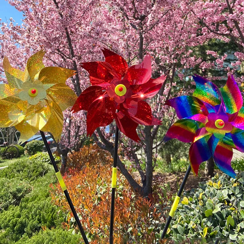 Extra Sparkly Pinwheel with Stakes Outdoor Bird Scare Devices Colorful Bird Deterrent Windmill for Yard Garden Decor