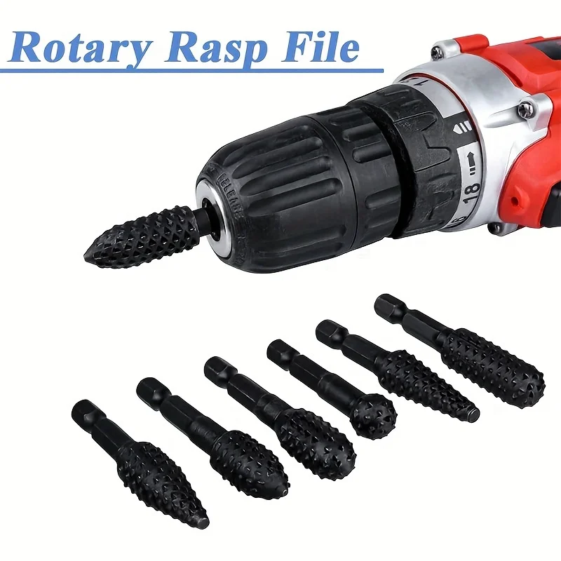 10Pcs Rotary Burr Rasp Set Wood Carving File Rasp Drill Bits 1/4\'\' Hex Shank Rotary Rasp File Set Fit for DIY Woodworking Wood P