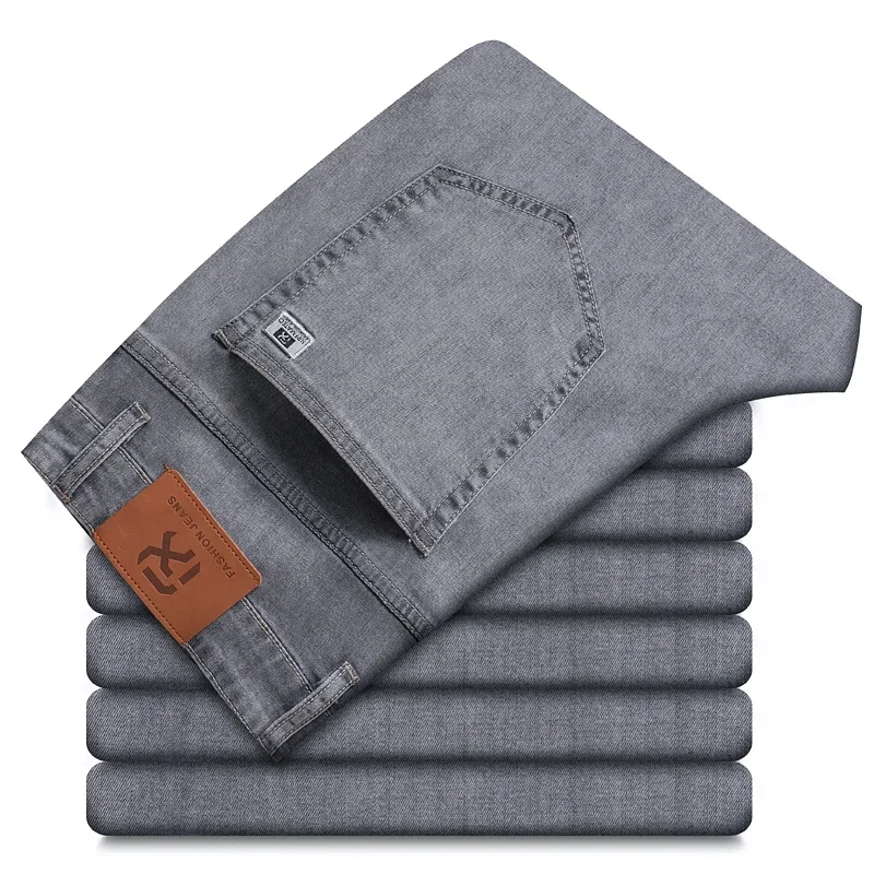 Calça jeans slim fit masculina, jeans stretch, calça casual cargo, calça azul, roupas de moda, primavera e verão, 2024