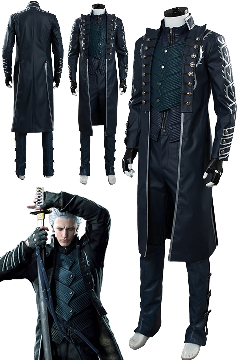 

Vergil Cosplay Fantasy Gloves Game DMC 5 Costume Full Set Halloween Carnival Suit For Disguise Male Men Adult