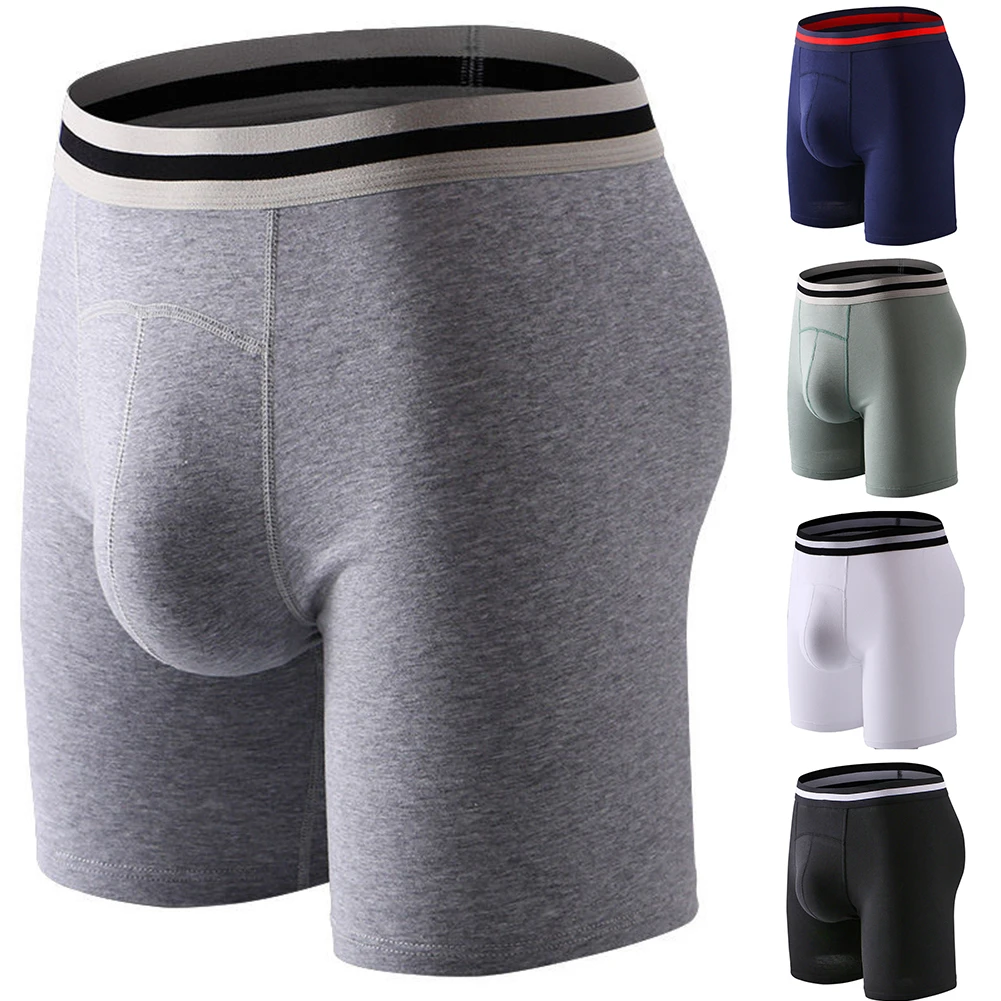 Stretch Long Boxershorts Men Soft Cotton Underwear Boxer Briefs Bulge Pouch Underpants Sexy Shorts Trunks Breathable Lingerie