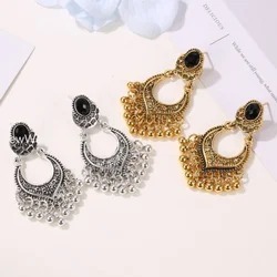 Metal Vintage Tassel Earrings Fashion Jewelry 2024 Indian Boho Carved Ancient Silver Color Drop Earrings for Women