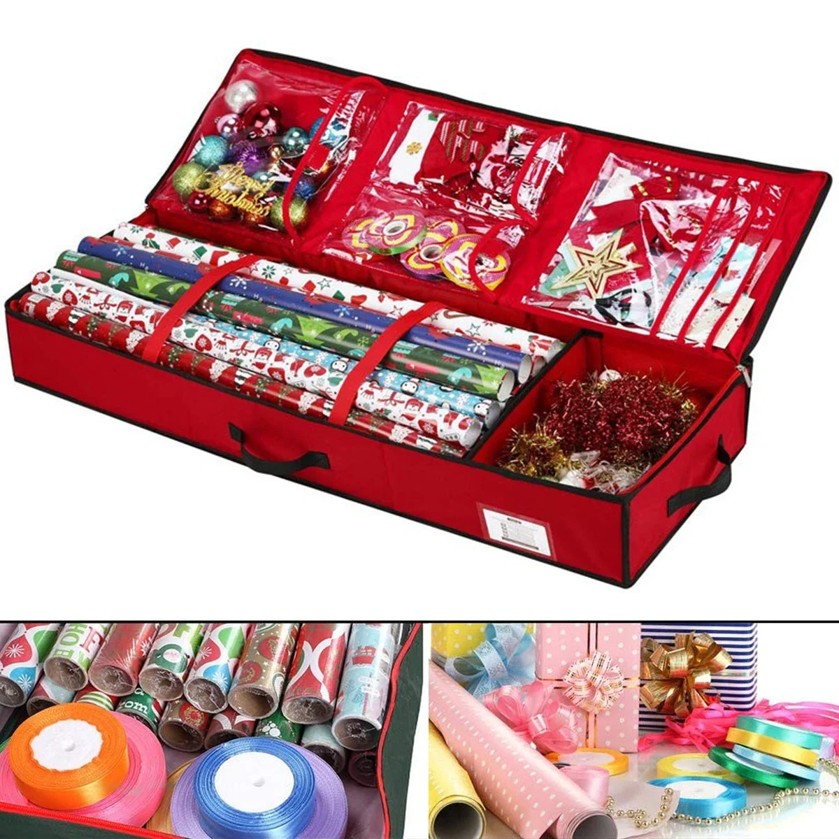 Aufbewahrungstasche für Geschenkpapier, wasserdicht, für Weihnachtsgeschenkpapier, Organizer, Tasche, großes Fassungsvermögen, Behälterbox für Verpackungszubehör