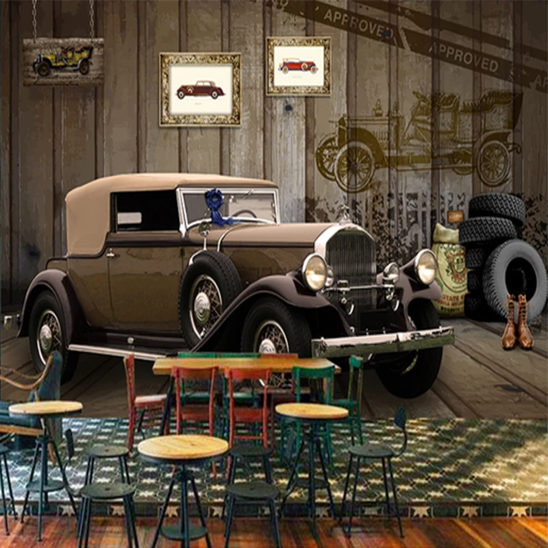 Custom Mural Wallpaper European Style Retro Car Photo Wall Painting Restaurant Cafe Bar Study Creative Home Decor Wall Paper 3 D