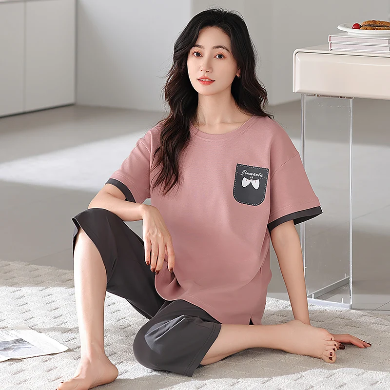 

Women Pajamas Set Summer 100% Cotton Pyjamas Female Short Sleeve Sleepwear