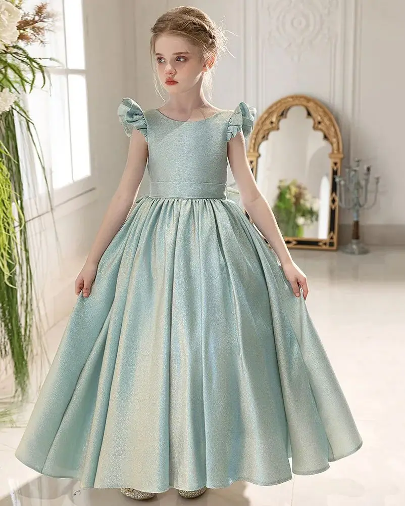 

New Girl Long Dress for Children Girls' Elegant Dresses Girly Clothes Green Frocks Christmas 4-12 Years
