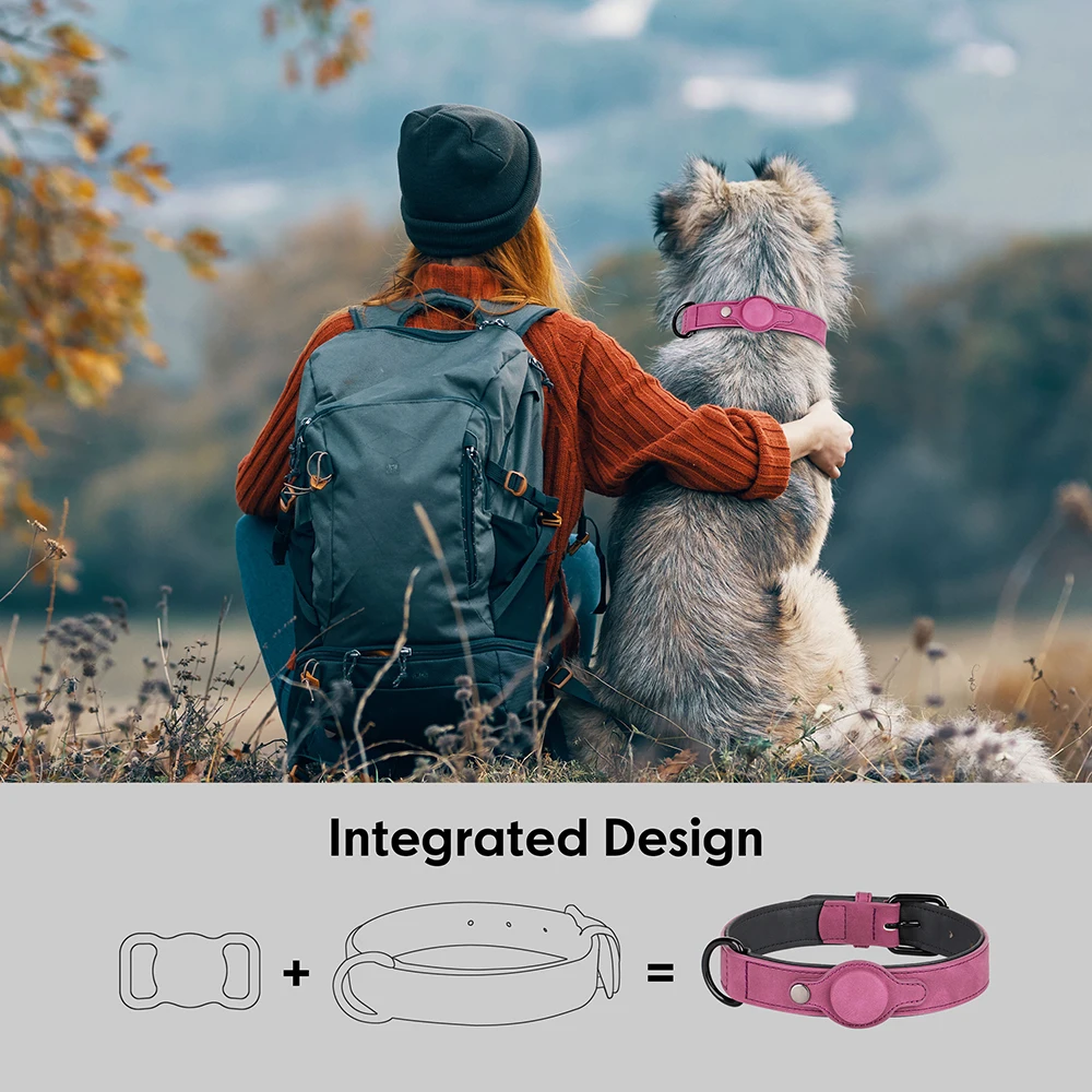 GPS Tracker Holder Collar for Dogs Soft PU Leather Padded Dogs Collar With GPS Tracker Case Adjustable Small Medium Dogs Collars