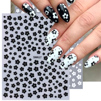 3D Schwarz Weiß Blume Nagel Aufkleber Einfache Nette Blumen Blütenblatt Aufkleber Slider DIY Maniküre Selbstklebende Nail art Dekoration Tipps