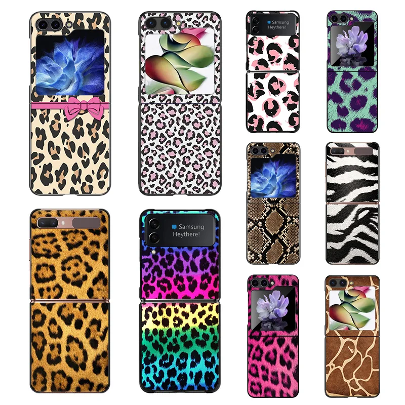 Phone Case For Samsung Galaxy Z Flip4 Flip3 Flip 5 4 3 Flip5 5G Colorful Leopard Snake Scales ZFlip Hard Camera Protective Cover