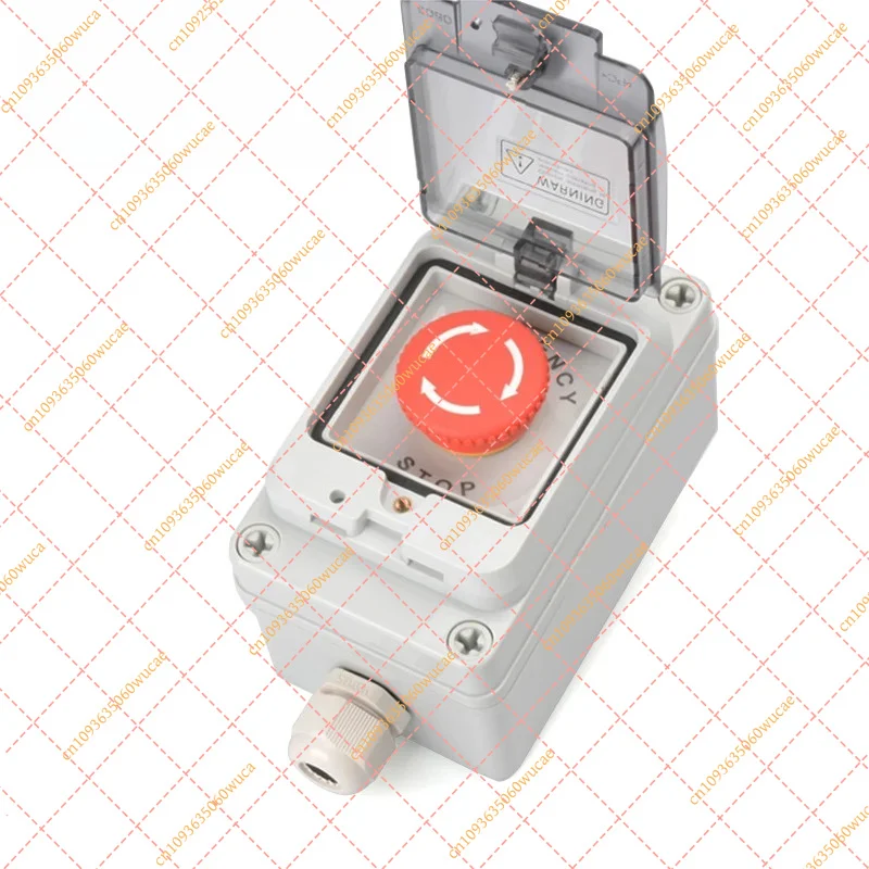 YF130x80x70mm IP67 Waterproof Emergency Stop Switch Box, Mushroom Head Button with Clear Cover, Industrial Control Station