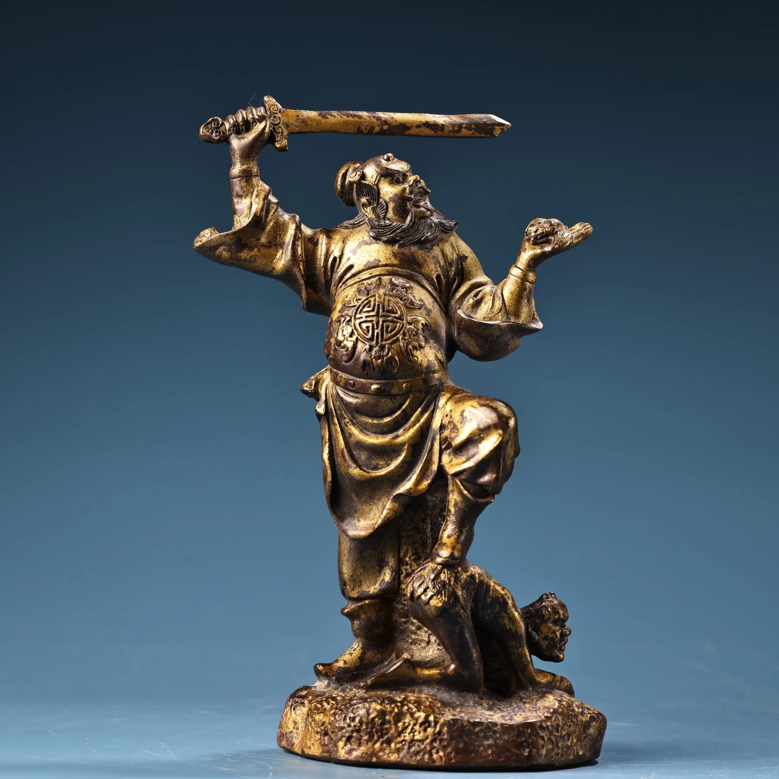 Rural Brass Gilt Painting Face Five-year-old Official Zhong Kui Statue Chinese Decoration Home Buddhist Hall Supplies Ornament 2