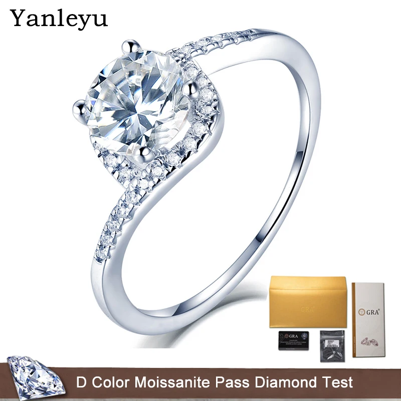 

Yanleyu Pure Platinum PT950 1 ct Excellent Cut Best VVS1 D Color Pass Diamond Test Moissanite Twist Arm Ring Jewelry Gift