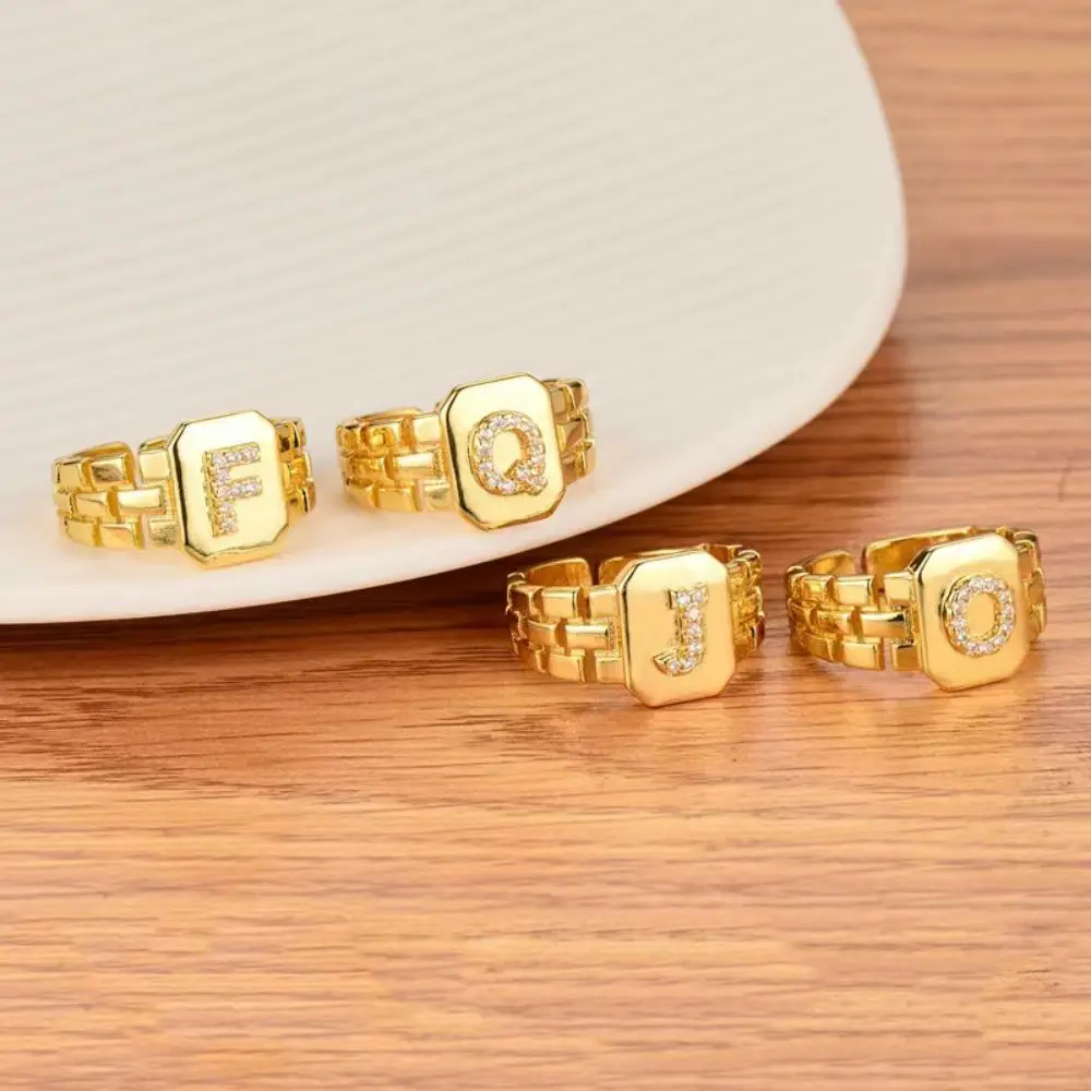 New cross-border fashion simple and versatile design micro-set zirconia 24k gold letter ring, as a finger ring to represent your