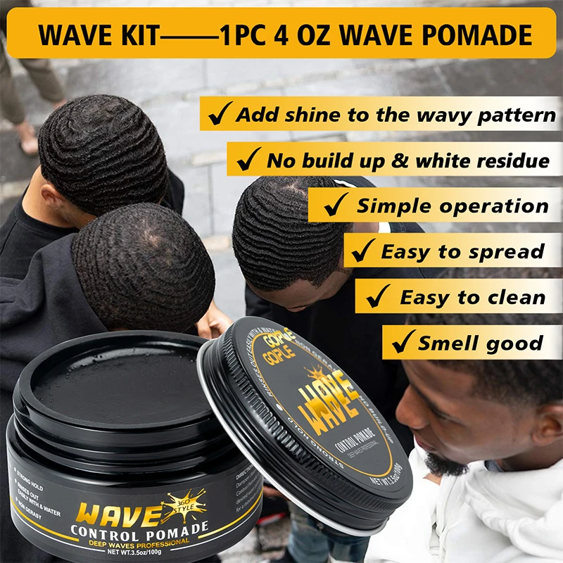 GOIPLE Deep Waves Control Pomade Natural Silky Shine Style 360 Wavy Hair Oil With Brush Sport Waves Cream For African Black Men