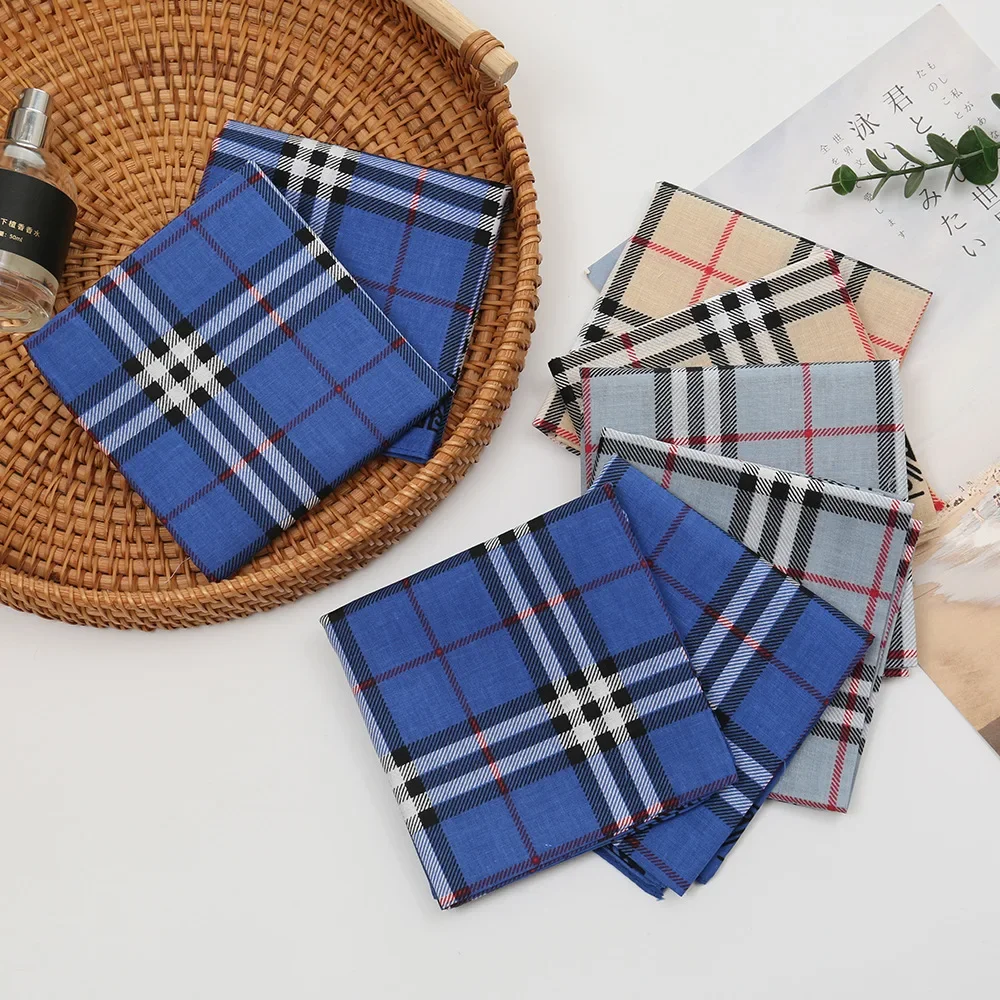 Pañuelo estampado de algodón para caballero para hombre, toalla de mano clásica a cuadros, fina y suave, nostálgica, Vintage, 43cm, 3/6/12 Uds.