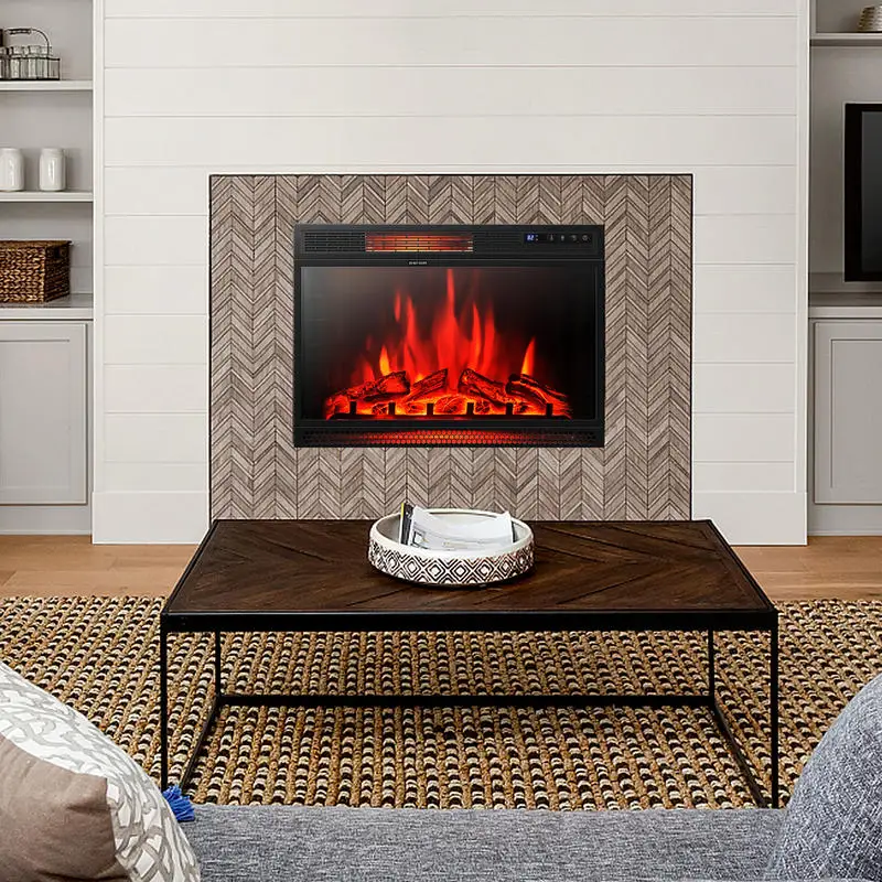 

28 Inch Electric Freestanding and Recessed Fireplace with Remote