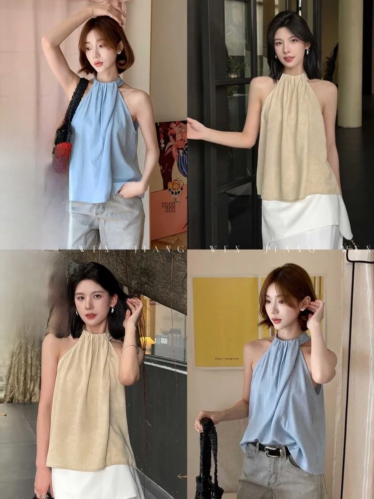 

Женский летний модный топ Ele Svel Ne с тонкими бретелями, свободного кроя, из вискозы и лиоцелла, во французском стиле