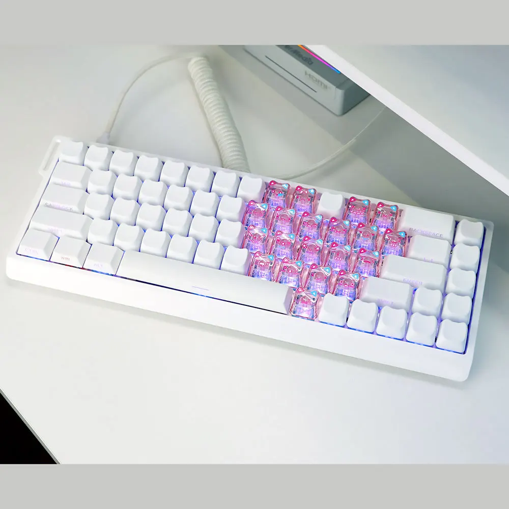 21Key Cute Cat Heart-shaped Transparent Keycaps DIY Keyboard Replacement MAO KeyCap Suitable for MX Axis Mechanical Keyboard