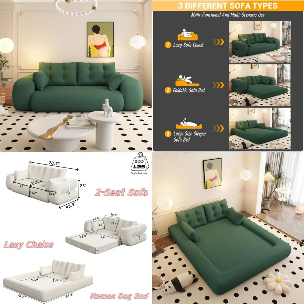 

Диван-кровать-трансформер, складное спальное место 3-в-1, мягкий диван-футон из пенопласта, полностью завернутый, диван-кровать из ткани Тедди с подушками