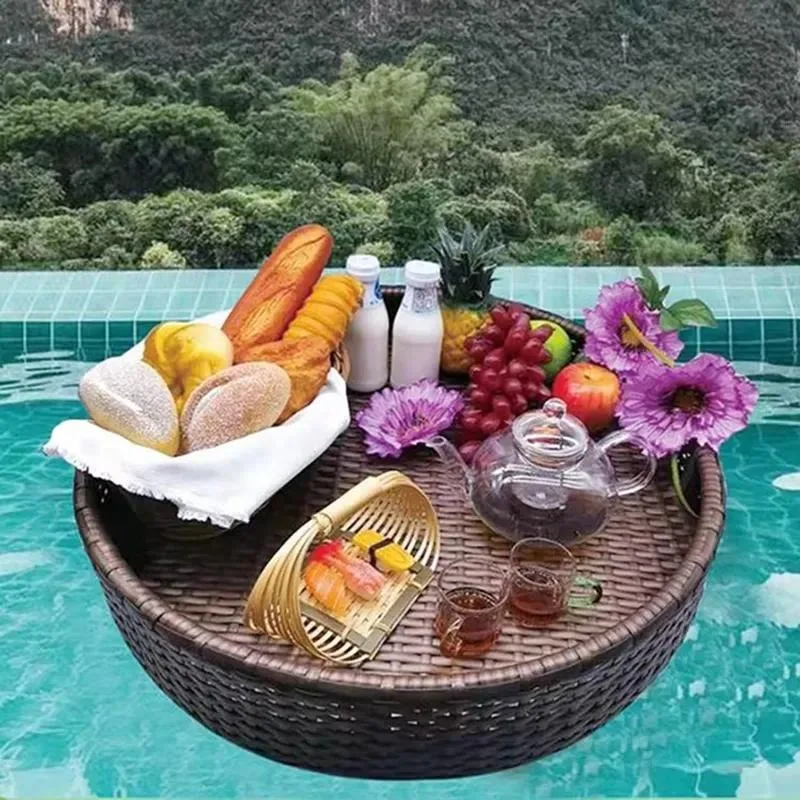 Popular Hotels Pool and Bathroom Floating Basket PP Rattan Multifunctional Food Storage Tray, Reusable