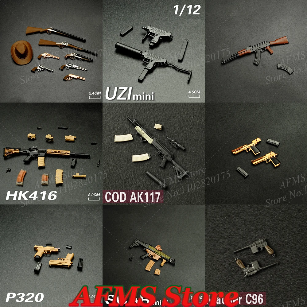 

1/12 Scale Soldier Weapon Gun Special Forces Weapon Props MK18 WALTHER P38 M249sw T5000 UIZ AK117 HK416 m1873 Fit 6" Dolls