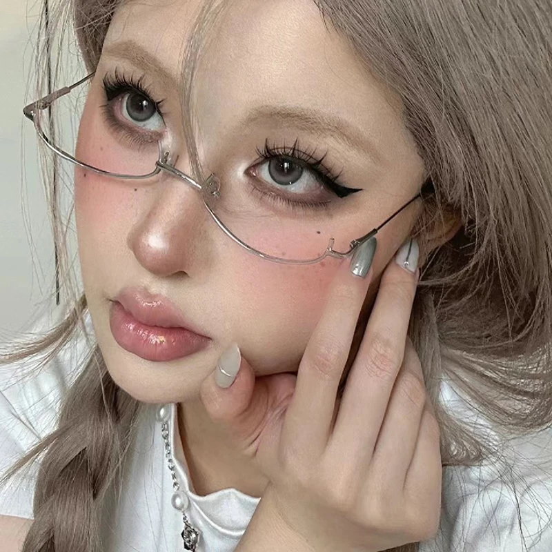 Harajuku Half Frames Glasses Vintage Oval No Lens Optical Spectacles Girls Comic Cosplay Photography Metal Party Eyewear Gifts