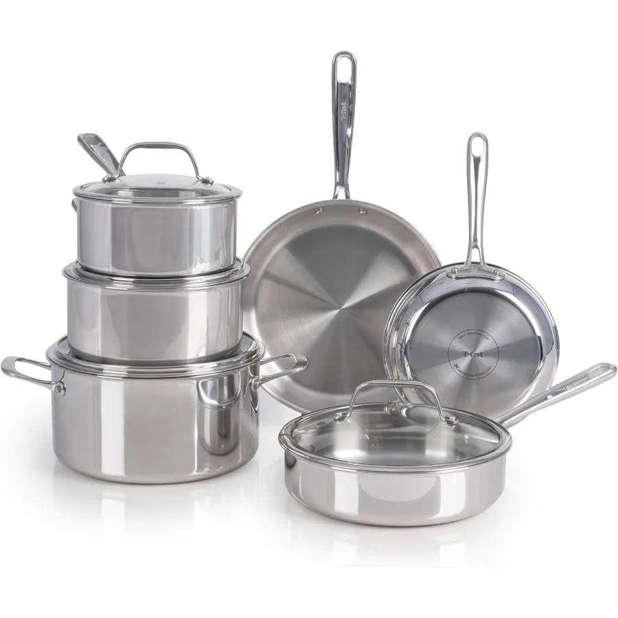 

Pro TriPly Stainless Steel Cookware Set 10 Piece Induction Compatible Oven Safe 500F Lids 350F Fast and Even Heat Professional