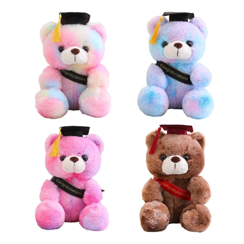 CORB Graduation Gift Colorful Graduation Plush Toy Featuring Doctor Cap Safe Cotton Filling For Kids Gift Room Accent