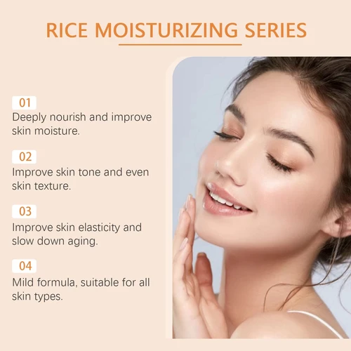 Imagen 2 del producto Juego de cuidado de la piel de arroz 5 en 1, desmaquillante de brillo suave, desmaquillante, tóner, crema facial, crema para ojos, piel hidratante brillante
