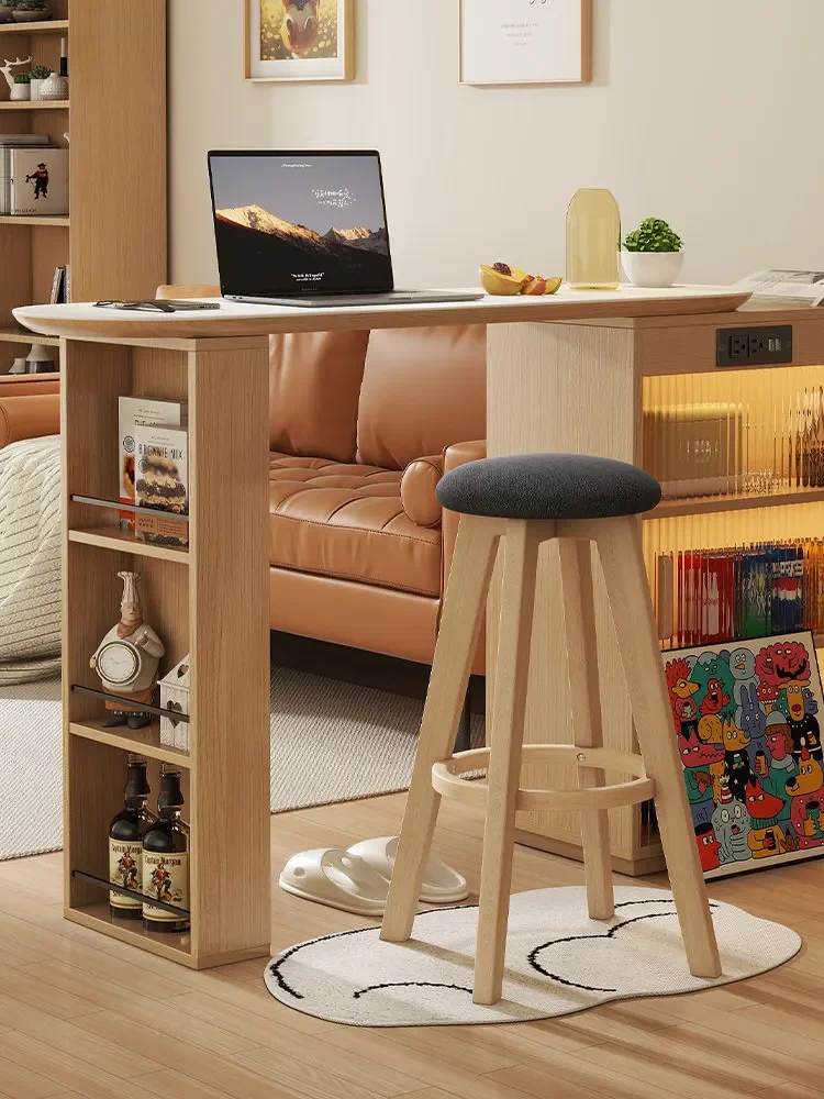 Household Solid Wood Bar Chair Modern Simple Office Study High Chair Restaurant Island High Stool Round Stool Spare