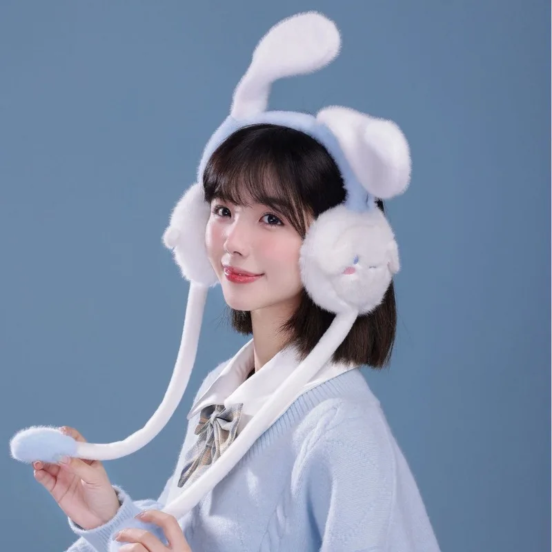 Sanrio Cinnamoroll Kuromi Earmuffs Warm and Thickened Children's Winter Cartoon Cute Moving Ear Warm Girls Plush Toy