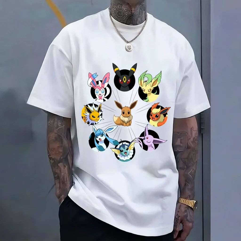 Pokemon Eevee Evolution T-Shirt Eeveelutions All Forms Print Herren Anime Kurzarm Baumwolle Casual Streetwear T-Shirt Tops