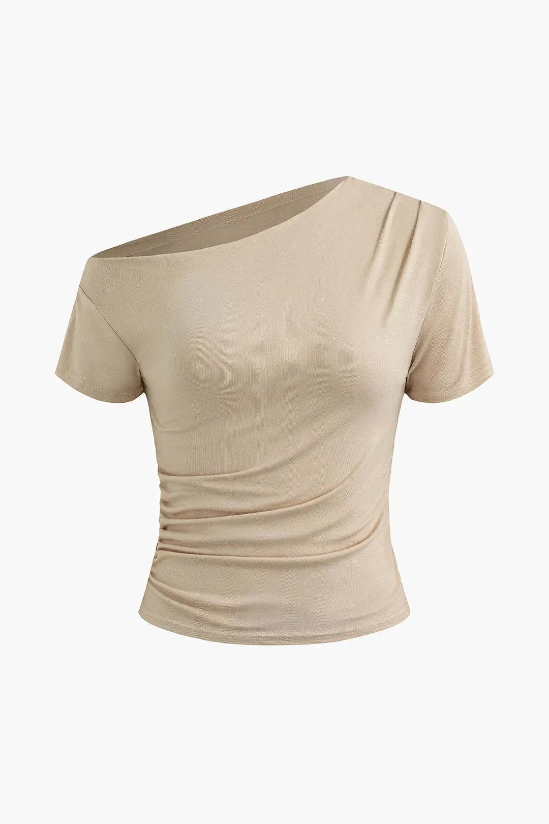 

Slim Fit T-irt Spring Summer New Sle Dstring Asymmetrical ort Sve Top Women's Faion Commute Sle Milk Fiber