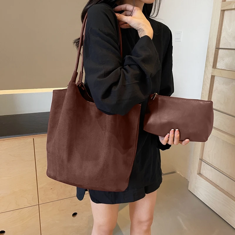 Shoulder Bag Faux Suede Magnetic Closure Hobo Bag For Women Solid Handbag Top-Handle Bag Leisure Fashion Travel Shopping Bag