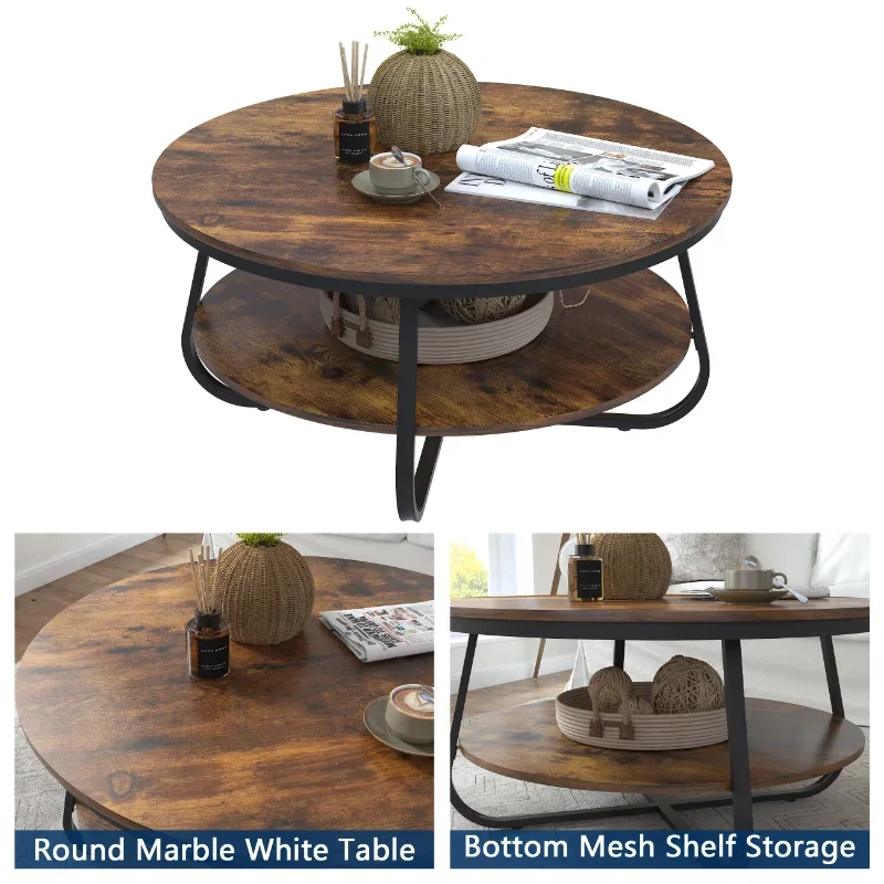 Round Coffee Table with Open Storage, 38.5