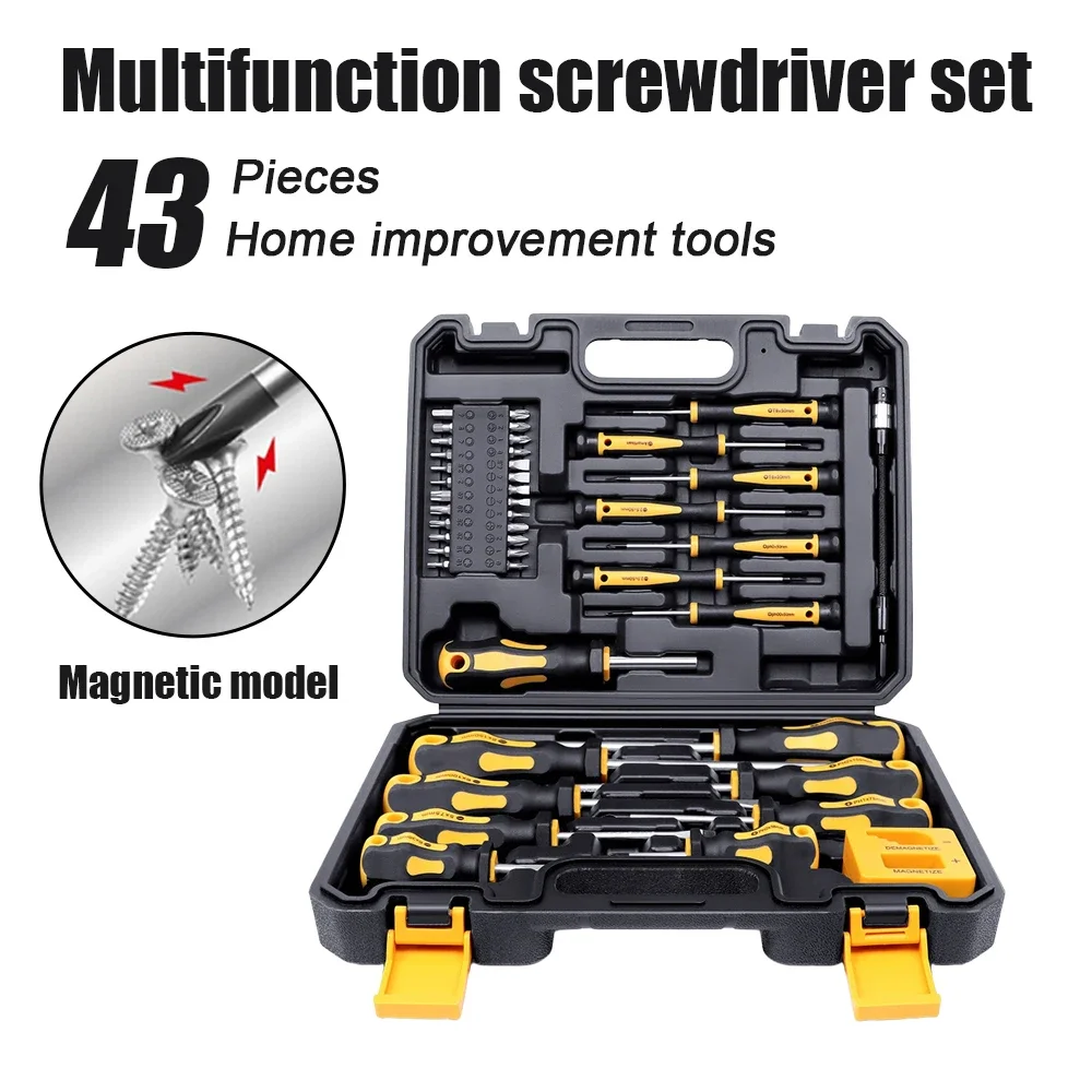 

43 Piece High Quality Magnetic Screwdriver Set with Box Cross Shaped Rice Shaped Slotting Plum Blossom Portable Home Hand Tool