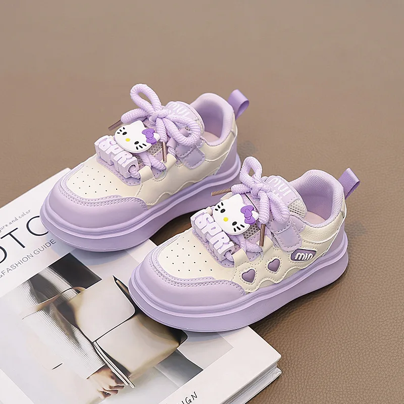 

Kids'Casual Shoes Sneakers Cartoon Hello Kitty PU Leather Spring Shoes For Girls Anti-slip Velcro Pink Pruple Shoes Size 26-37