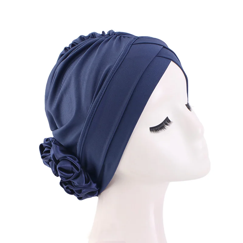 New Women Forehead Crossing Cap Vintage Flower Head Wraps Turban Wedding Party Headpiece Muslim Hijabs Headscarf Hat Indian Hat