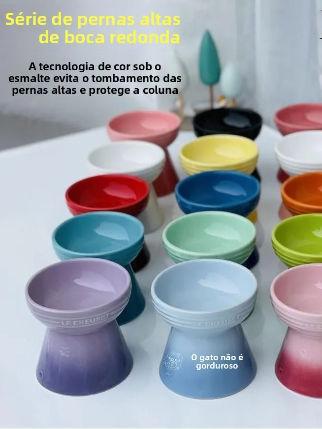 Tigela de Cerâmica para Animais de Estimação com Cores Vibrantes, Elevada, Boca Redonda, Antiderramamento e Antichinelo Preto...