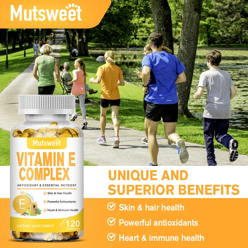 MUTSWEET Vitamin E Complex Capsules Fixed Hair Skin Beauty Heart Immune Health Essential Nutrition Diet Supplement Free Shipping