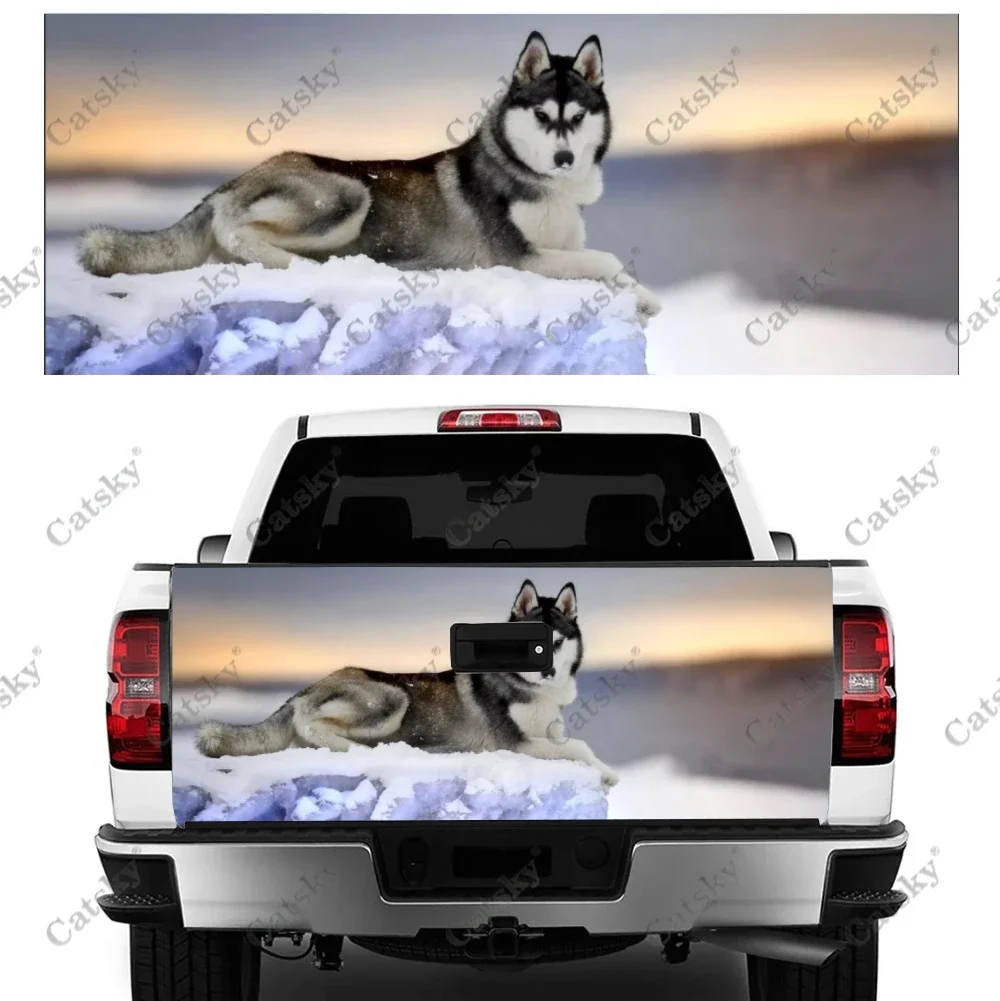 Greture Husky Dog Car Tail Trunk Protect Vinly Wrap Sticker Decal Car Hood Full Body Decoration Sticker for SUV Off-road Pickup