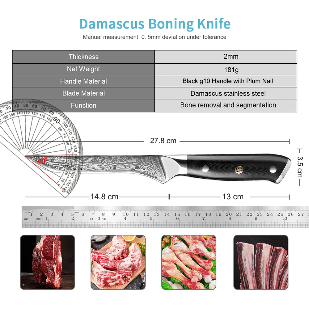 Damascus 6 Inch Boning Knife 67 Layers VG10 Steel Core Black G10 Handle Razor Sharp Kitchen Fillet Knife Deboning Meat Cutting