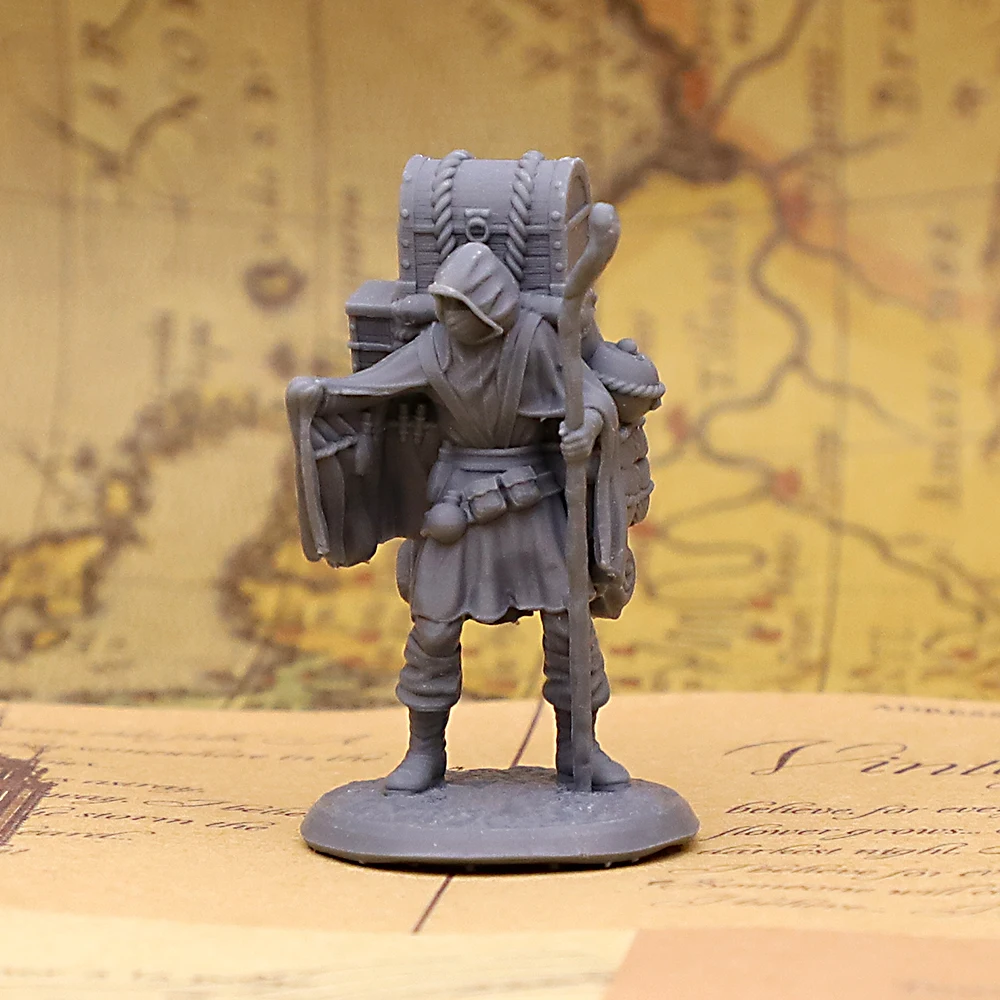 Hooded Merchant Miniature Figure Unpainted Resin Model for Tabletop RPG Wargaming Board Game